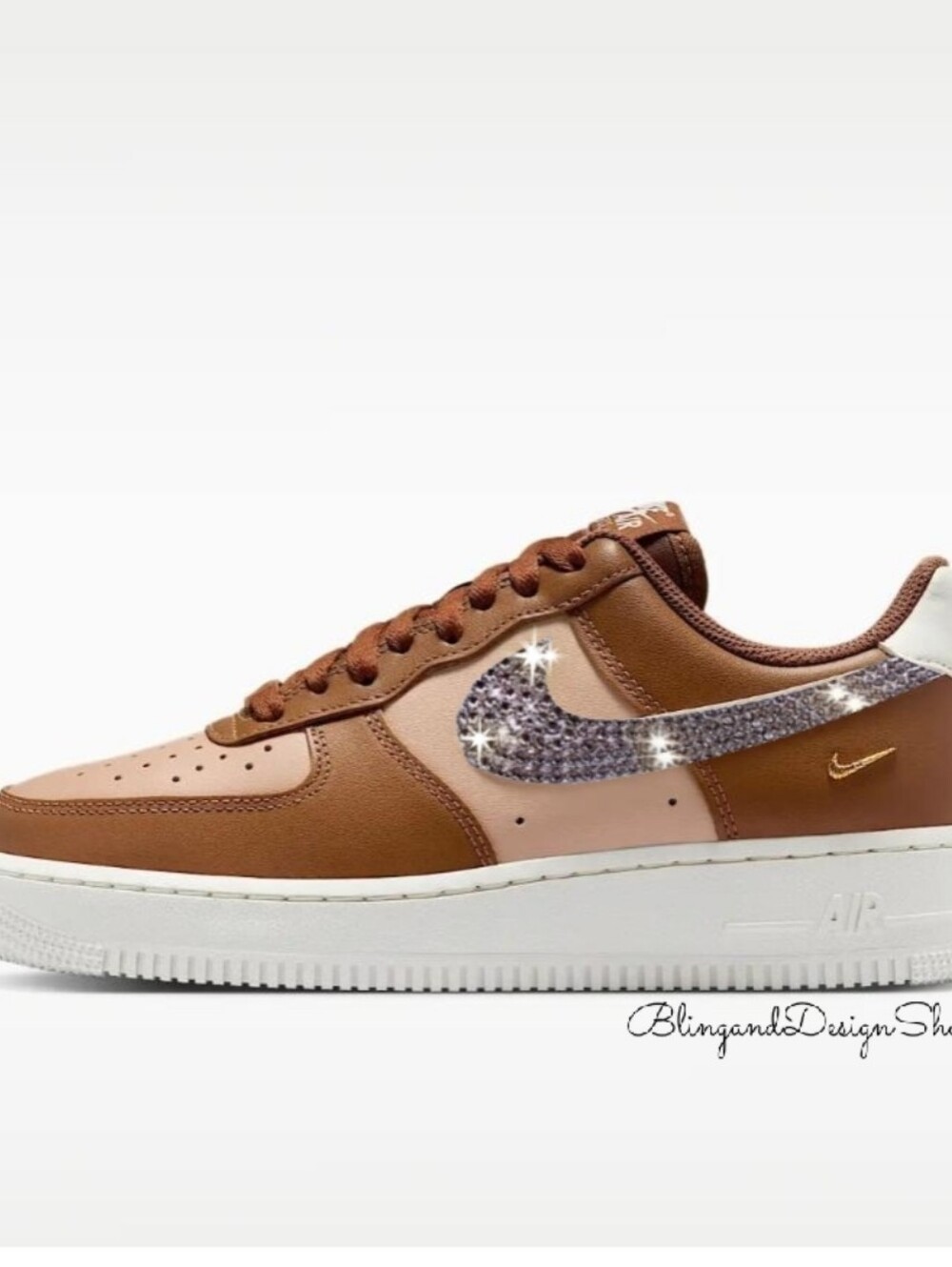 Bling Nike Air Force 1 07 Brown Shoes Sneakers Customized With Crystals
